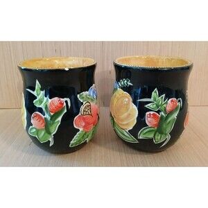CBK ltd 2001 Set of 2 Sweetheart Mugs Hearts Flowers Ceramic - Small Flaws